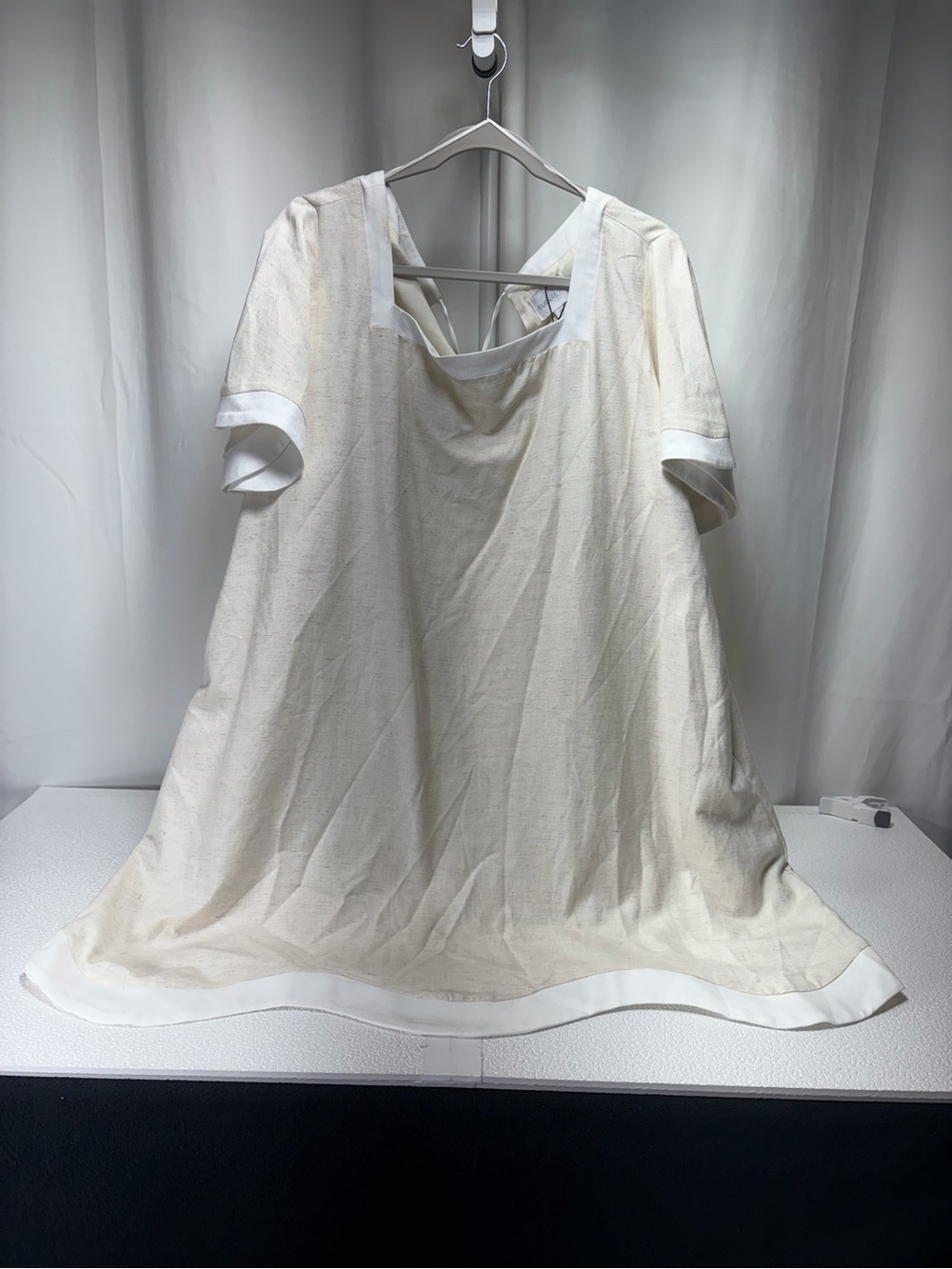 Sugarlips Cream Square Neck Short Sleeve Tunic with White Trim 4465